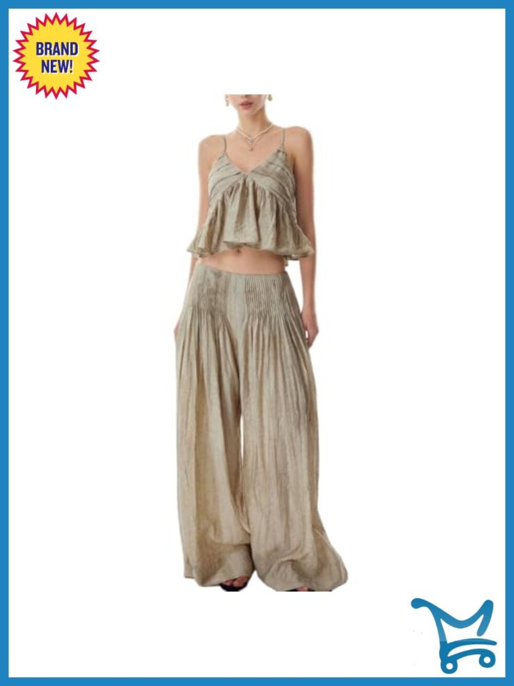 Polyester Two Piece Set Sleeveless Crop Top Wide Leg Pants Beach Vacation